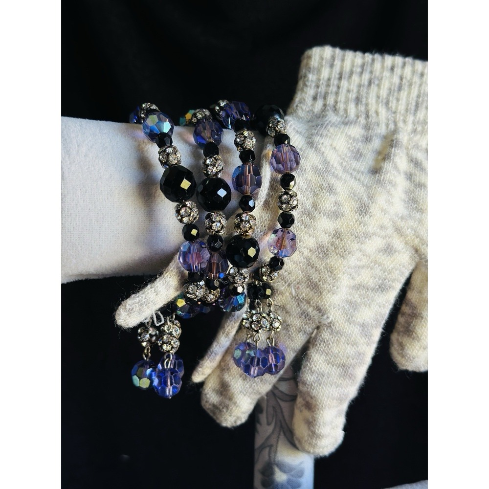 Iridescent Bracelet Purple & Black MultiBeads & Dangles Memory Wire for Any Size - Picture 5 of 16